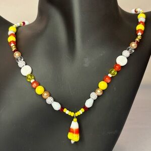 Fun, Colorful Beaded Pendant Necklace with Candy Corn Charm